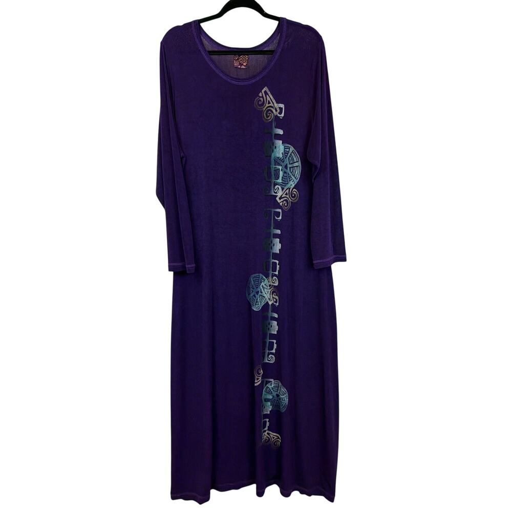 Vintage Blue Fish Purple Hand-Printed Maxi Dress Size XL MADE USA